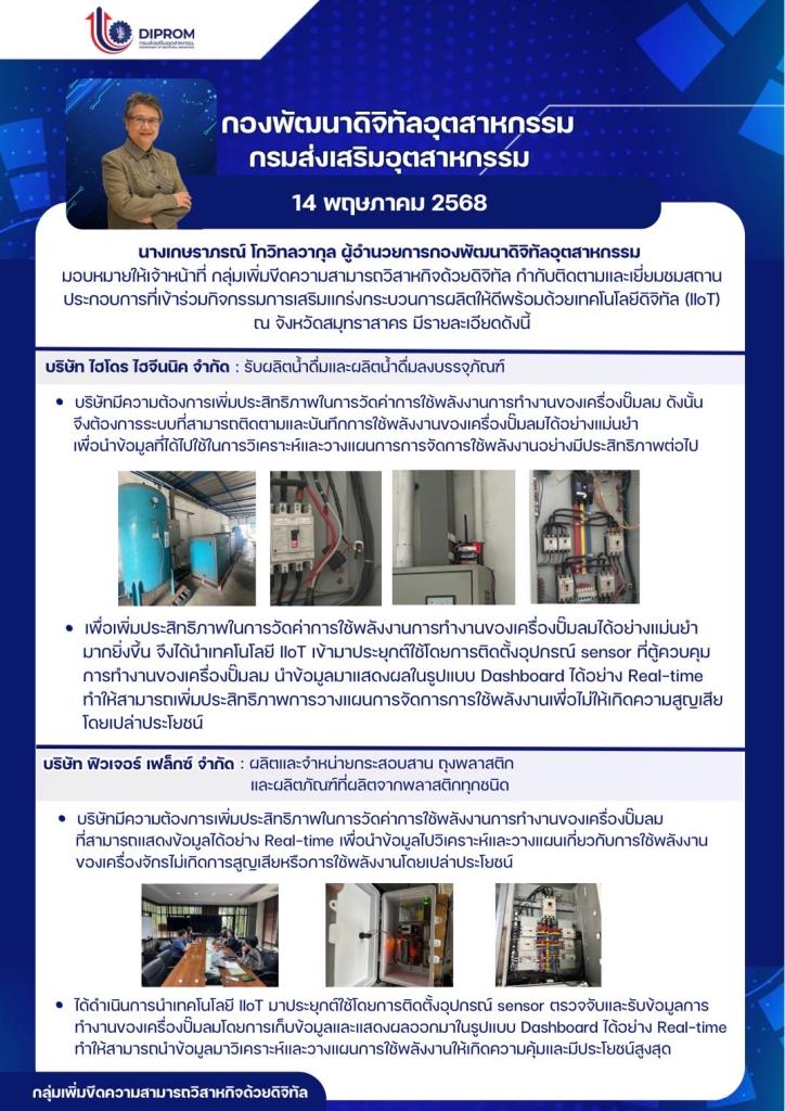 กองพัฒนาดิจิทัลอุตสาหกรรม เยี่ยมชมสถานประกอบการในพื้นที่ัจงหวัดสมุทรสาคร ที่เข้าร่วมกิจกรรมประจำปีงบประมาณ พ.ศ. 2568