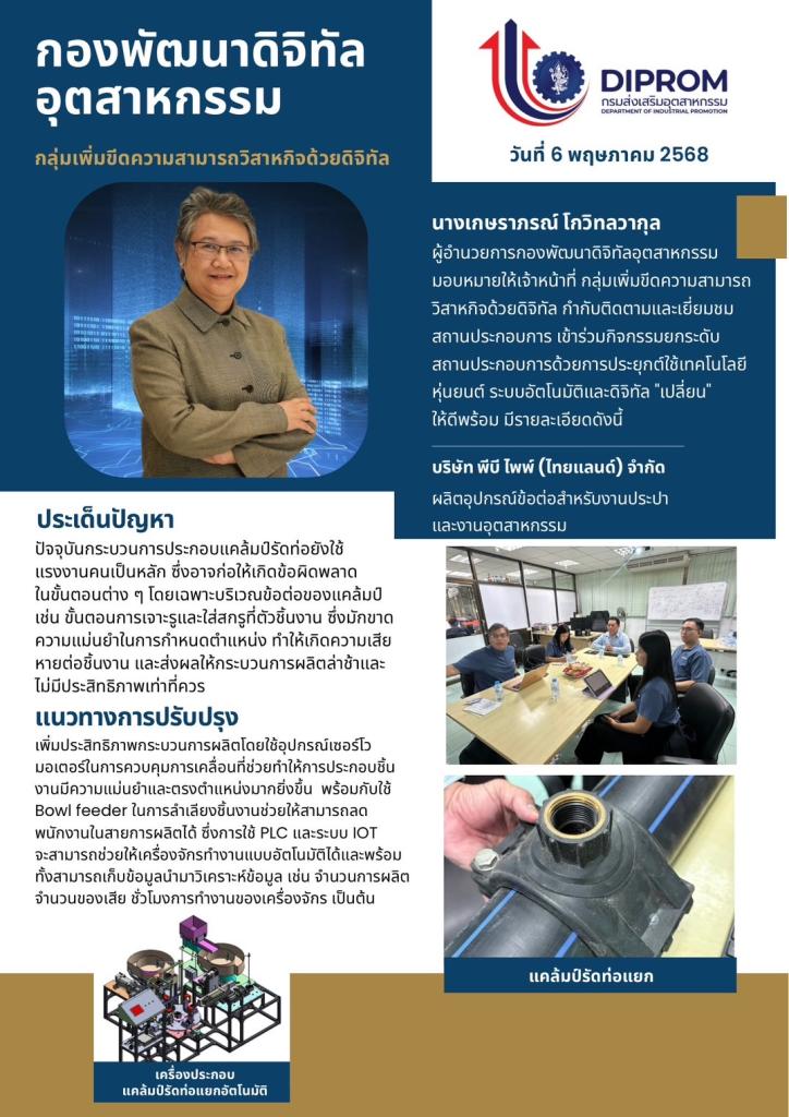 กองพัฒนาดิจิทัลอุตสาหกรรม เยี่ยมชม บริษัท พีบี ไพพ์ (ไทยแลนด์) จำกัด ที่เข้าร่วมกิจกรรมประจำปีงบประมาณ พ.ศ. 2568