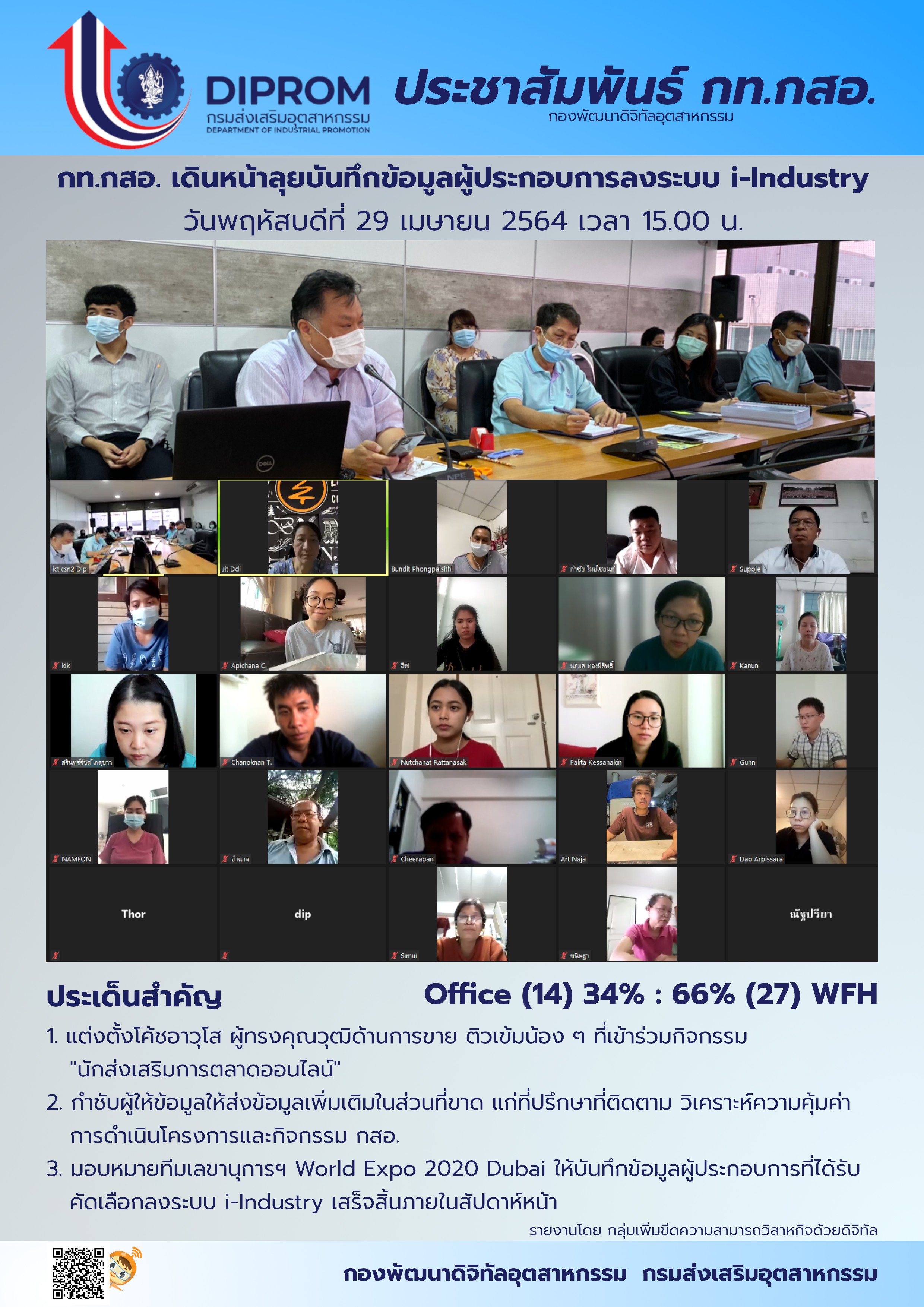 ประชุมวันที่ 29 เมษายน 2564 กองพัฒนาดิจิทัลอุตสาหกรรม ประชุมเจ้าหน้าที่ กท.กสอ. ผ่านระบบ zoom