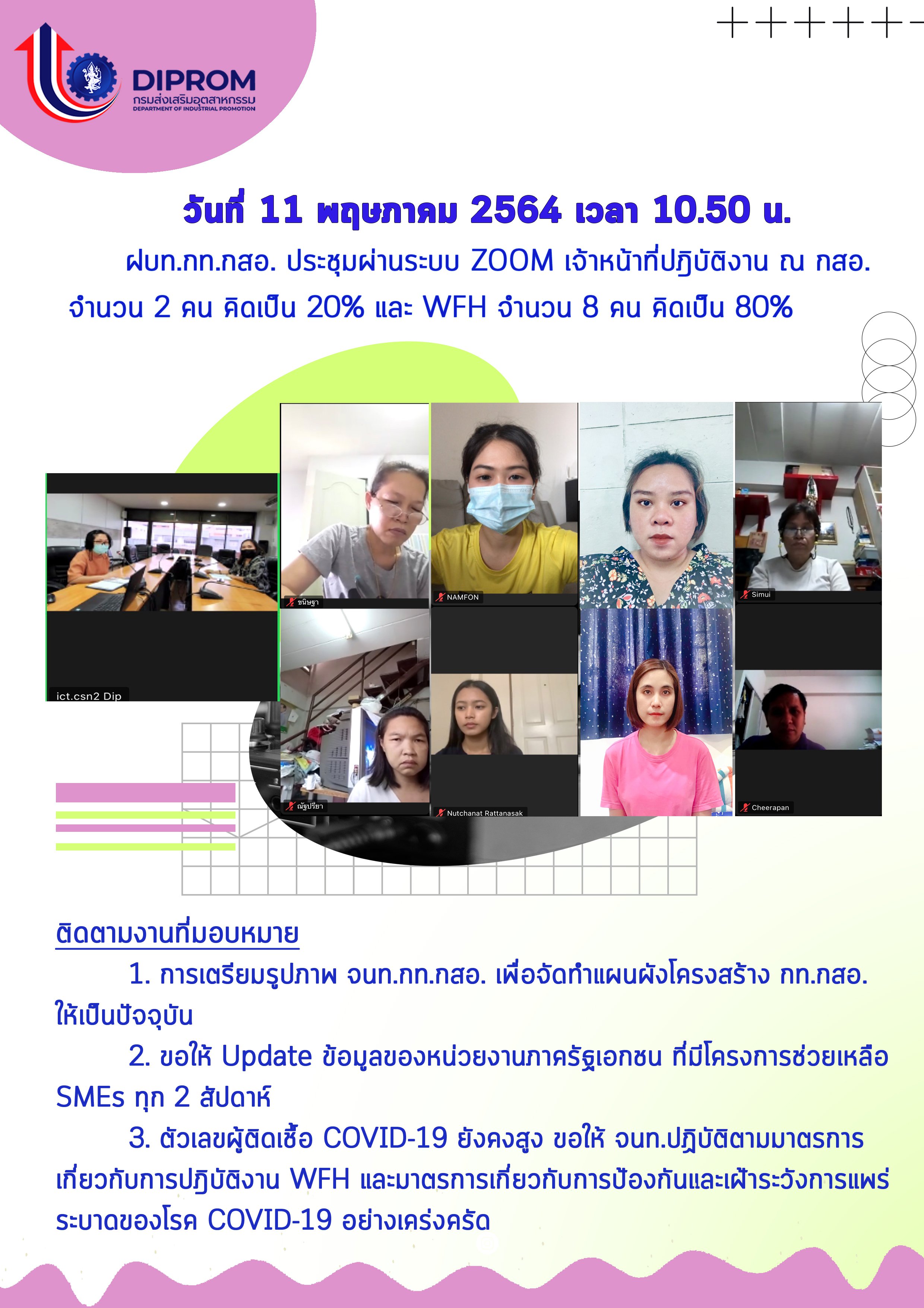ประชุมวันที่ 11 พฤษภาคม 2564 กองพัฒนาดิจิทัลอุตสาหกรรม ประชุมเจ้าหน้าที่ กท.กสอ. ผ่านระบบ zoom