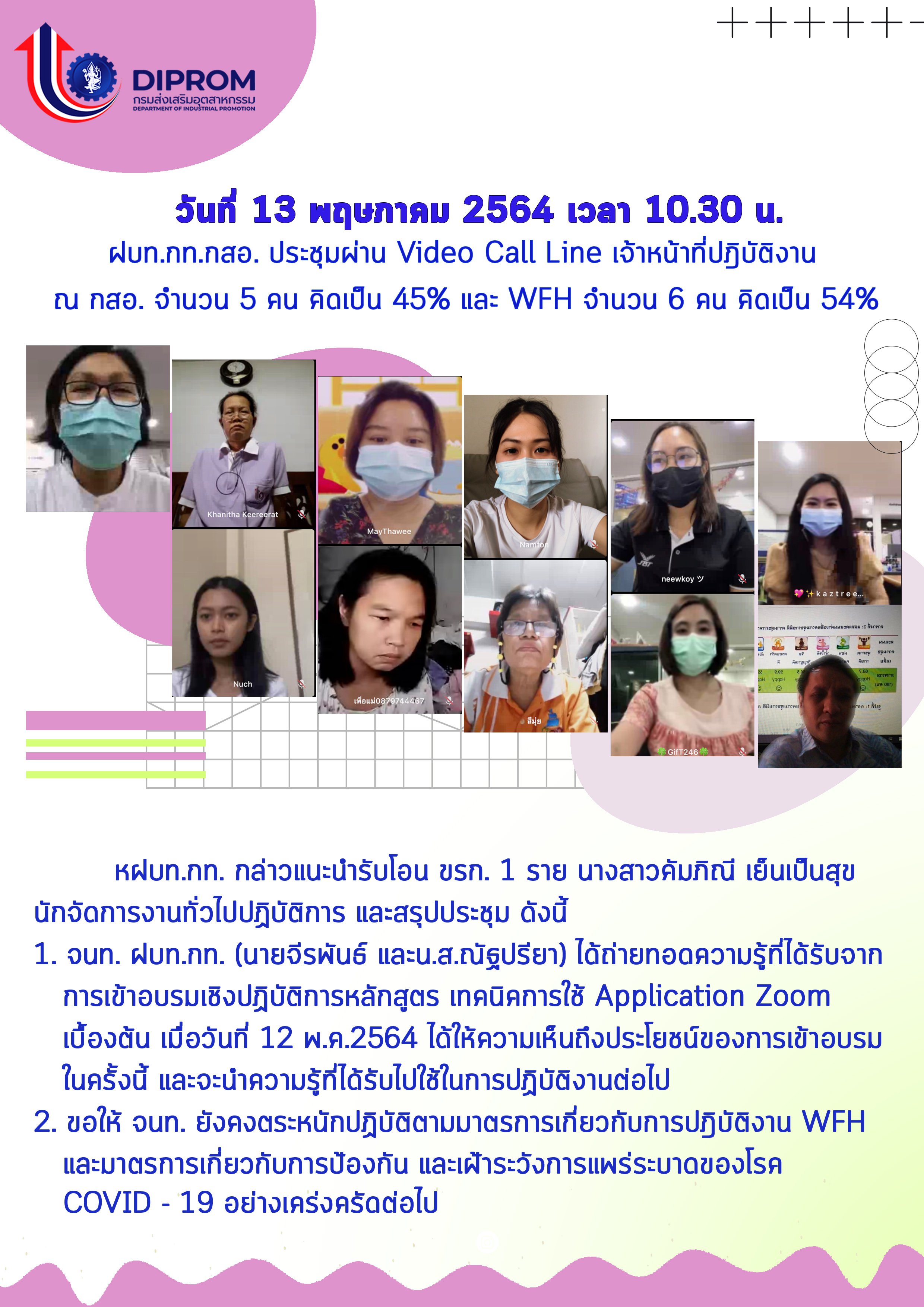 ประชุมวันที่ 13 พฤษภาคม 2564 กองพัฒนาดิจิทัลอุตสาหกรรม ประชุมเจ้าหน้าที่ กท.กสอ. ผ่านระบบ zoom