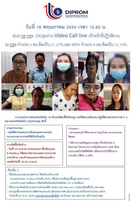 ประชุมวันที่ 18 พฤษภาคม 2564 กองพัฒนาดิจิทัลอุตสาหกรรม ประชุมเจ้าหน้าที่ กท.กสอ. ผ่านระบบ zoom