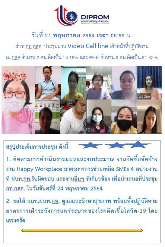 ประชุมวันที่ 21 พฤษภาคม 2564 กองพัฒนาดิจิทัลอุตสาหกรรม ประชุมเจ้าหน้าที่ กท.กสอ. ผ่านระบบ zoom