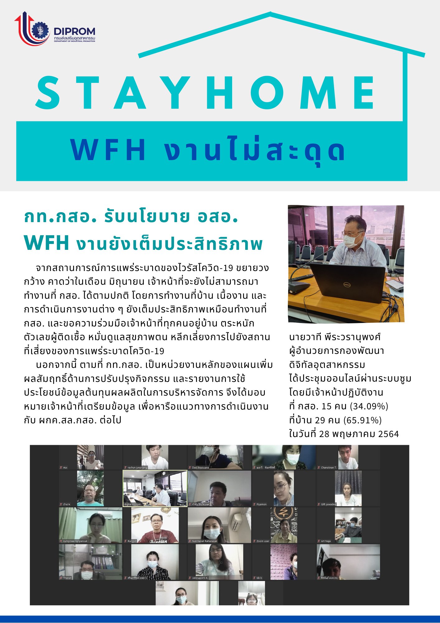 ประชุมวันที่ 30 พฤษภาคม 2564 กองพัฒนาดิจิทัลอุตสาหกรรม ประชุมเจ้าหน้าที่ กท.กสอ. ผ่านระบบ zoom