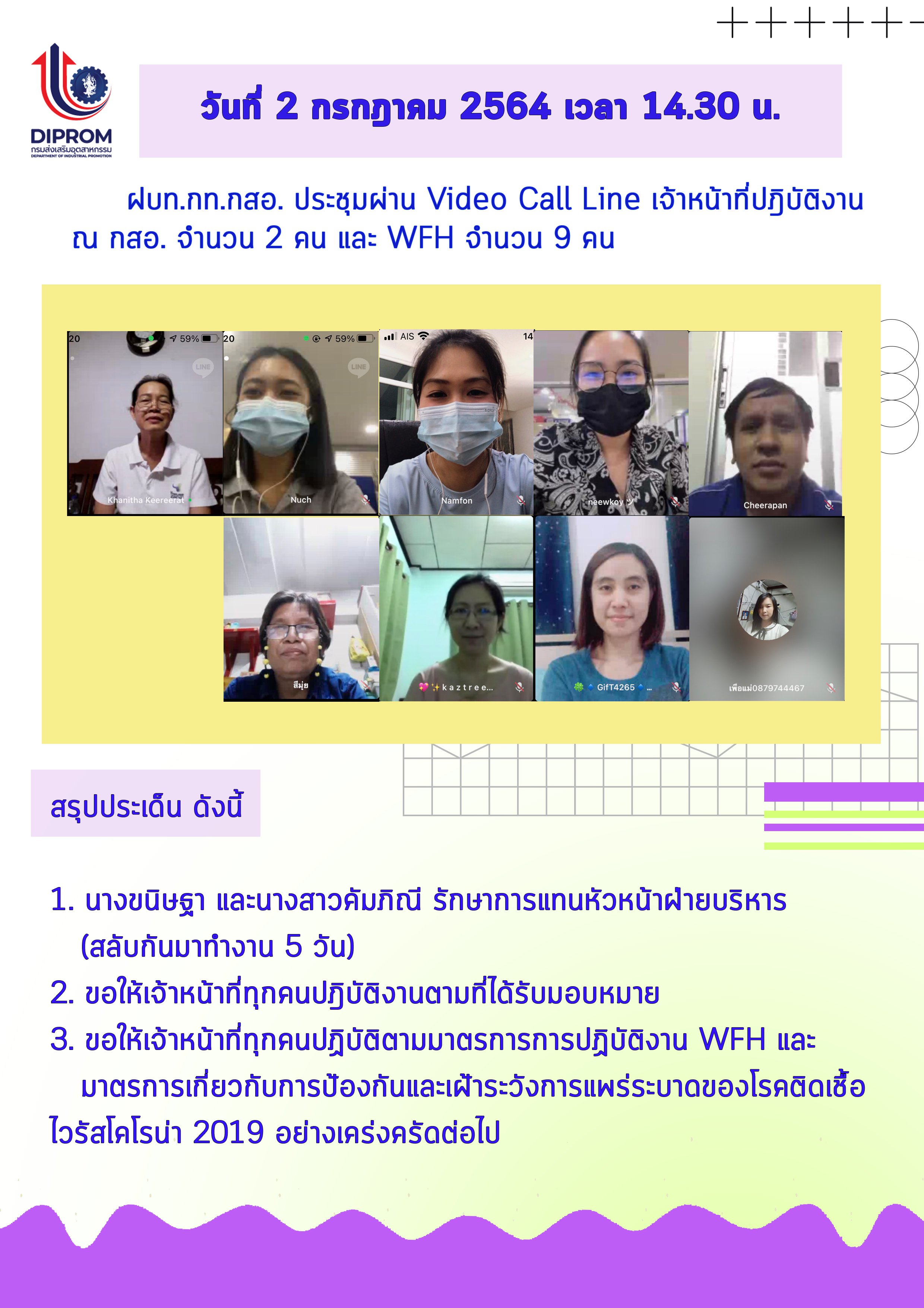 ประชุมวันที่ 2 กรกฎาคม 2564 กองพัฒนาดิจิทัลอุตสาหกรรม ประชุมเจ้าหน้าที่ กท.กสอ. ผ่านระบบ zoom