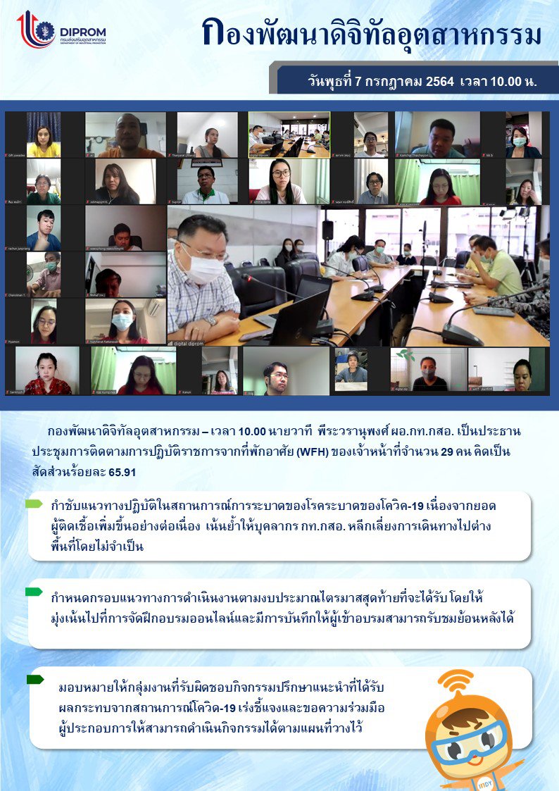 ประชุมวันที่ 7 กรกฎาคม 2564 กองพัฒนาดิจิทัลอุตสาหกรรม ประชุมเจ้าหน้าที่ กท.กสอ. ผ่านระบบ zoom