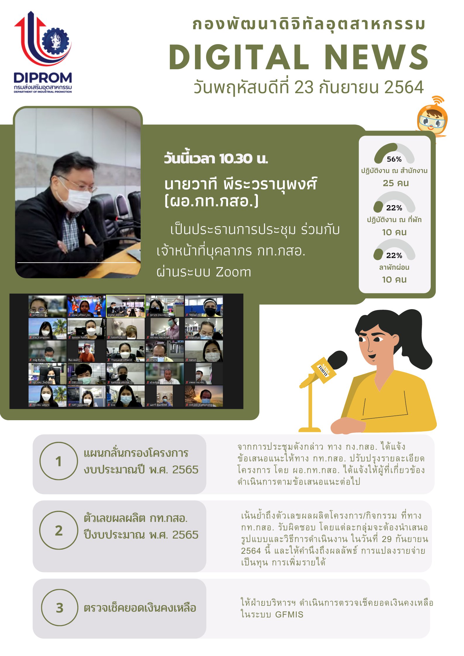 ประชุมวันที่ 23 กันยายน 2564 กองพัฒนาดิจิทัลอุตสาหกรรม ประชุมเจ้าหน้าที่ กท.กสอ. ผ่านระบบ zoom