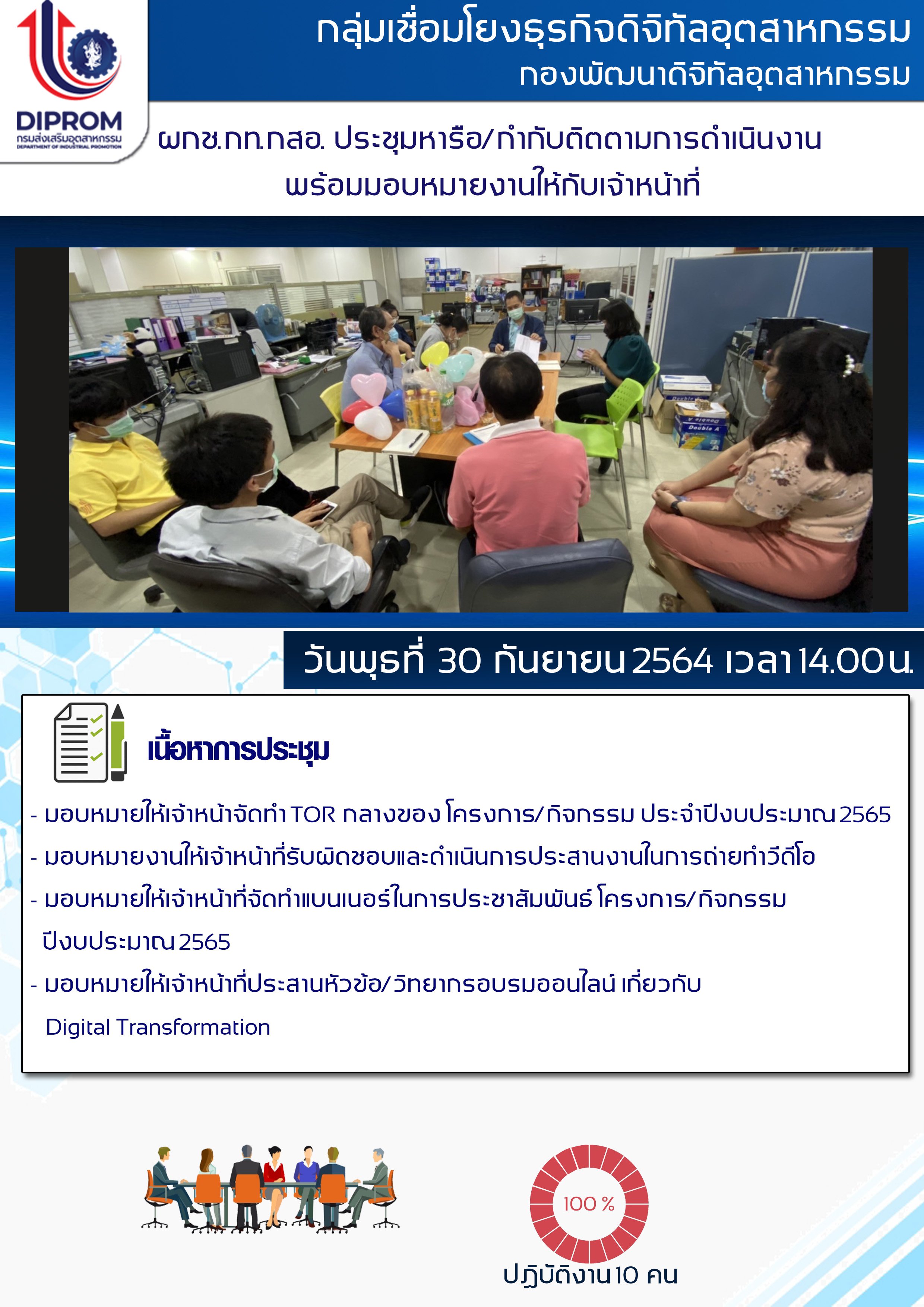 ประชุมวันที่ 30 กันยายน 2564 กองพัฒนาดิจิทัลอุตสาหกรรม ประชุมเจ้าหน้าที่ กท.กสอ. ผ่านระบบ zoom