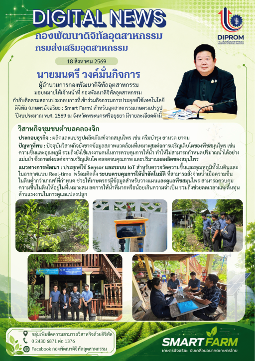 ลงพื้นที่กำกับติดตาม"วิสาหกิจชุมชนตำบลคลองจิก" ที่เข้าร่วมกิจกรรมการประยุกต์ใช้เทคโนโลยีดิจิทัล (เกษตรอัจฉริยะ : Smart Farm) สำหรับอุตสาหกรรมเกษตรแปรรูป