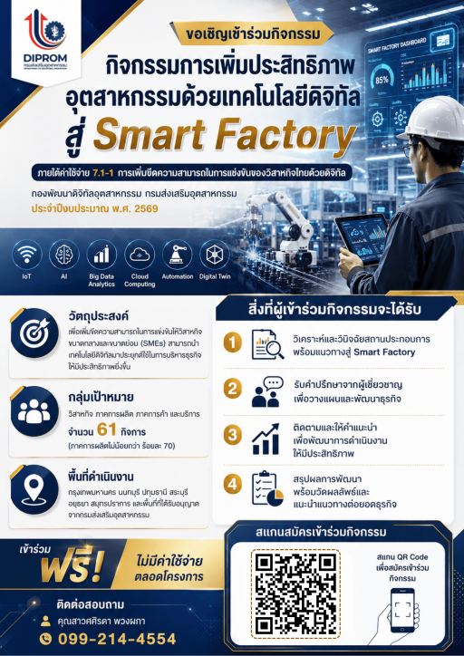 ขอเชิญผู้ประกอบการเข้าร่วมกิจกรรม "Smart Factory" ฟรี!