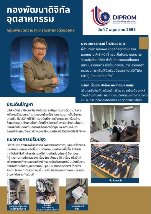 กองพัฒนาดิจิทัลอุตสาหกรรม เยี่ยมชมบริษัท  ตั้งเซียะปิงโลหะกิจ จำกัด ที่เข้าร่วมกิจกรรมประจำปีงบประมาณ พ.ศ. 2568
