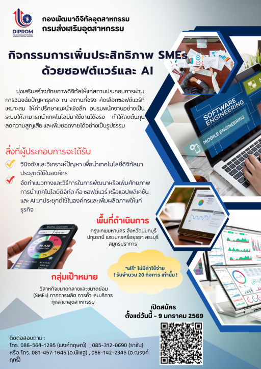 กิจกรรมการเพิ่มประสิทธิภาพ SMEs ด้วยซอฟต์แวร์และ AI